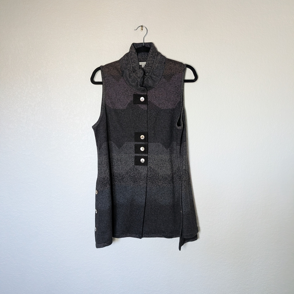 John Mark Sleeveless Button-Front Sculpted Tunic Vest in Charcoal Gray